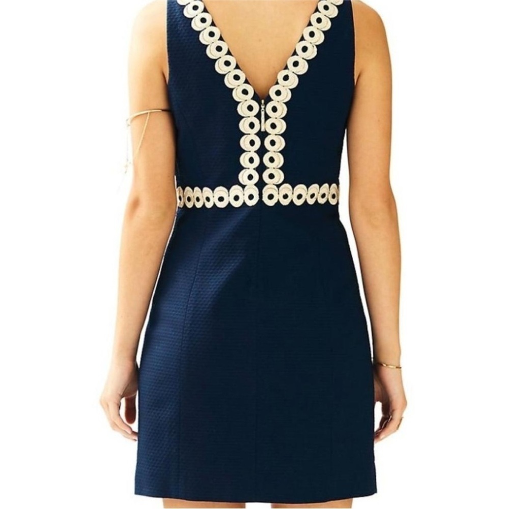 Lilly Pulitzer Esme Shift Dress Navy & Gold Classy Grecian Style  Size 4 - Picture 3 of 11